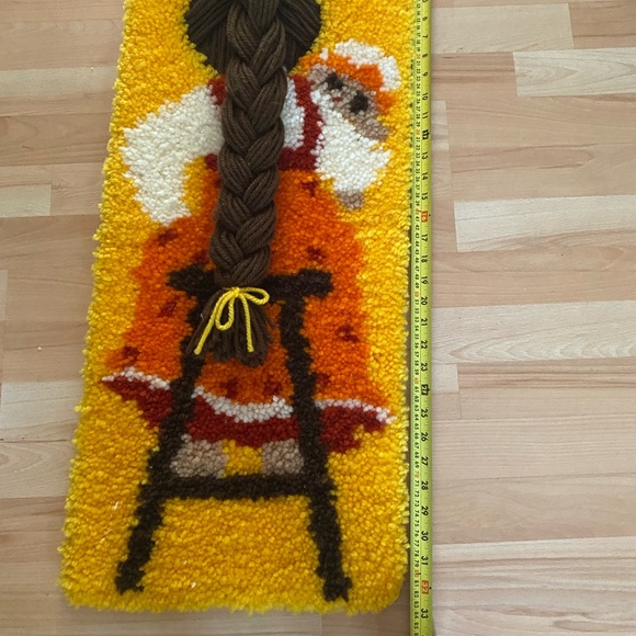 Unique Vintage Latch and Hook Wall Hanging Mama with Braid Carrying Baby - Picture 6 of 7